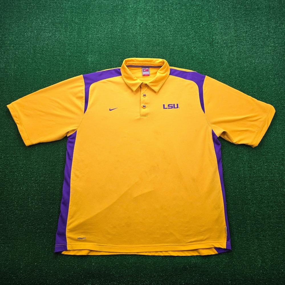 Vintage Nike Team LSU Tigers Polo Shirt Mens XL Gold Purple Short Sleeve SEC
